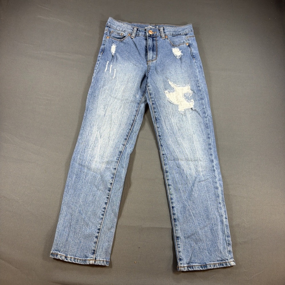 Jordache Girls SIZE 10 High Rise Girlfriend Jeans Stretch Med Enzyme Blue